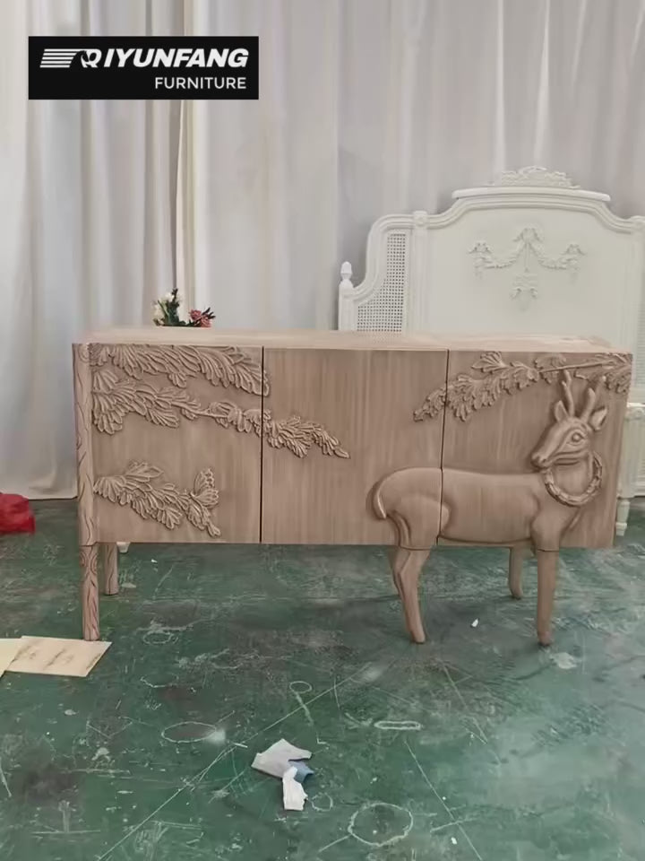 Vintage Carved Solid Wood Dining Cabinet French Retro Style
